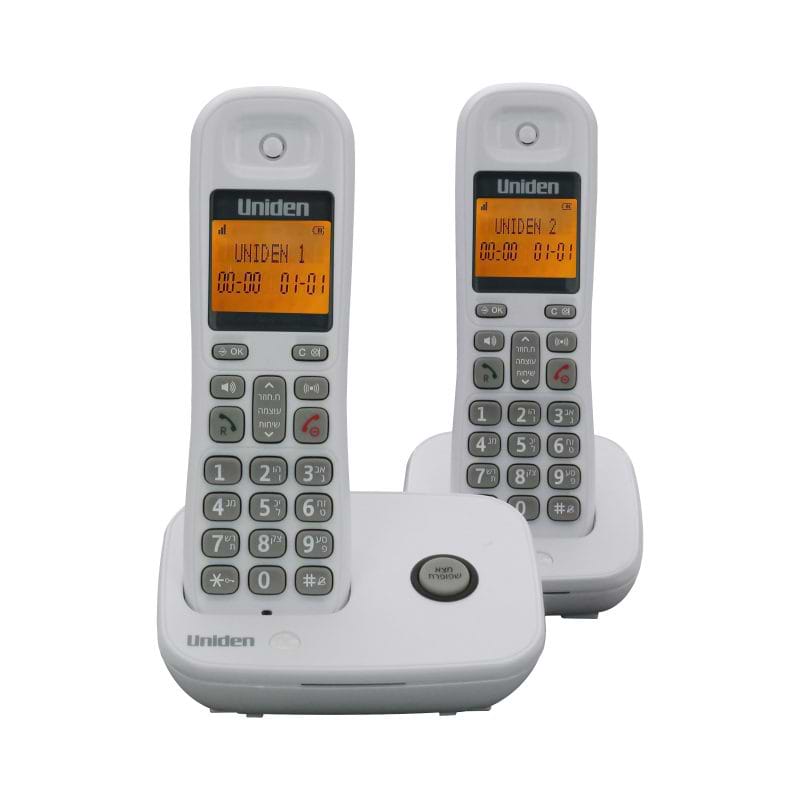 טלפון אלחוטי עם צג שיחה מזוהה ודיבורית + שלוחה Uniden AT4106-2WT - צבע לבן שנה אחריות ע