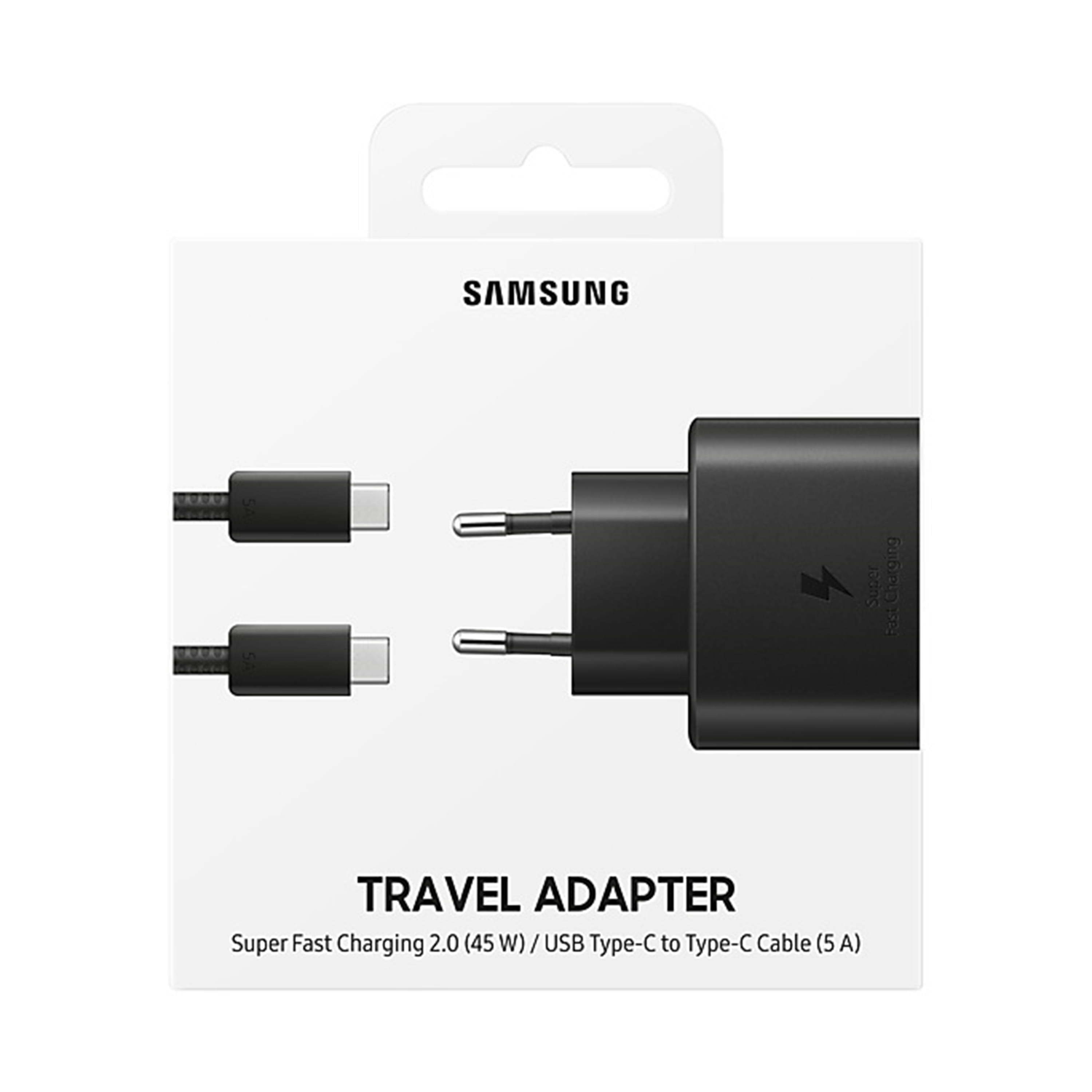 מטען קיר מקורי Samsung 45W עם כבל USB Type-C ל-USB Type-C - צבע שחור שנה אחריות ע