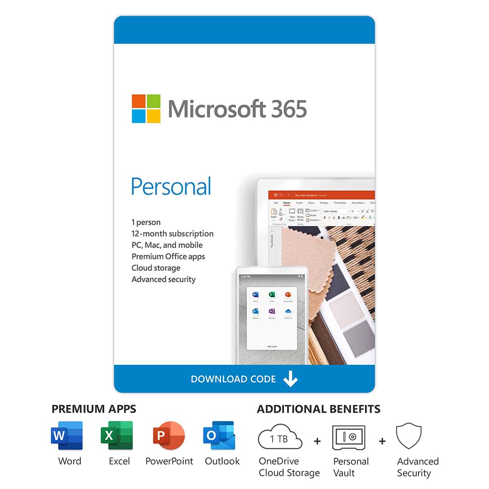 Microsoft Office 365 Personal קוד דיגיטלי/ללא דיסק התקנה מנוי ל-12 חודשים 