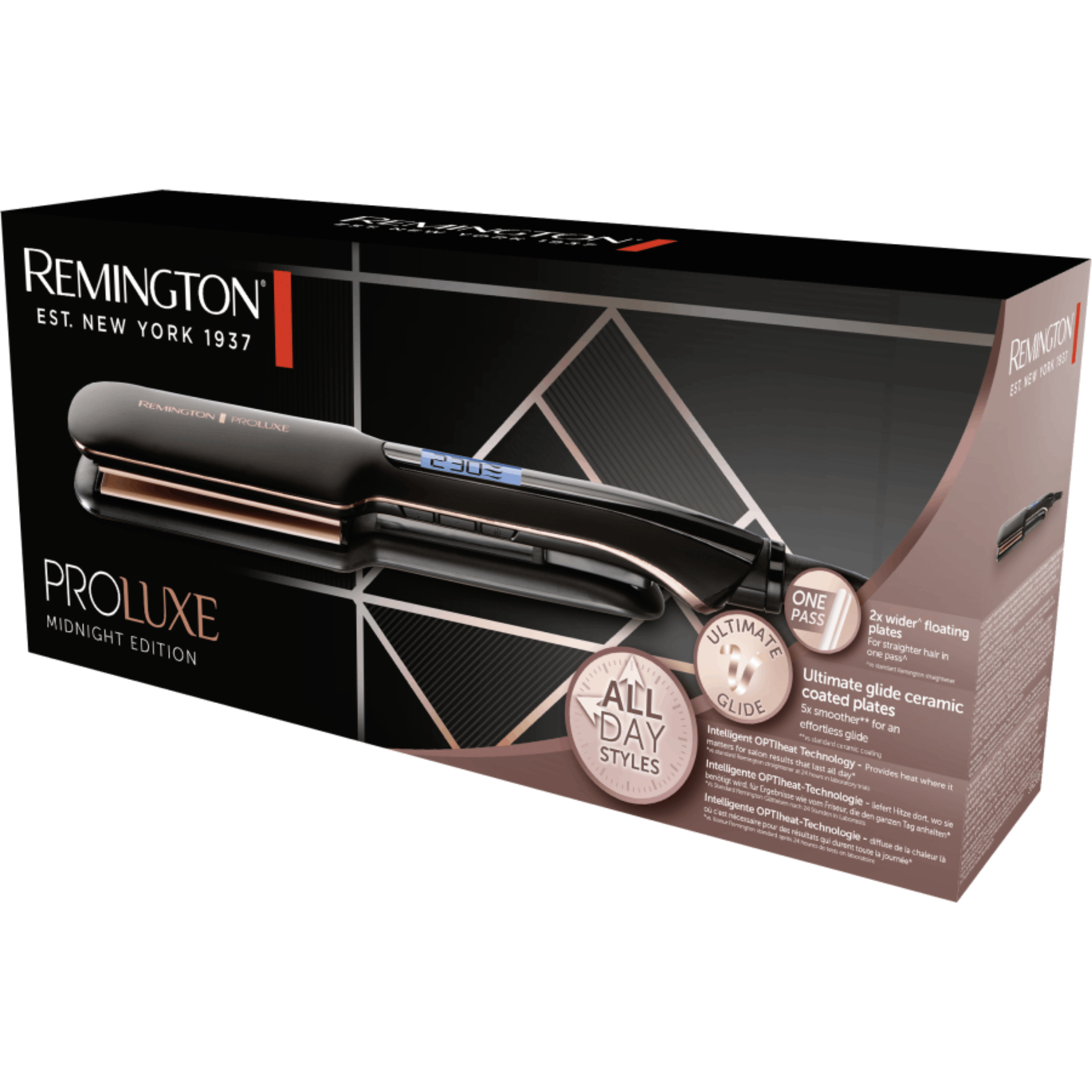 מחליק שיער עם פלטות רחבות Remington PROluxe Midnight Wide Plate S9150B - אחריות ע