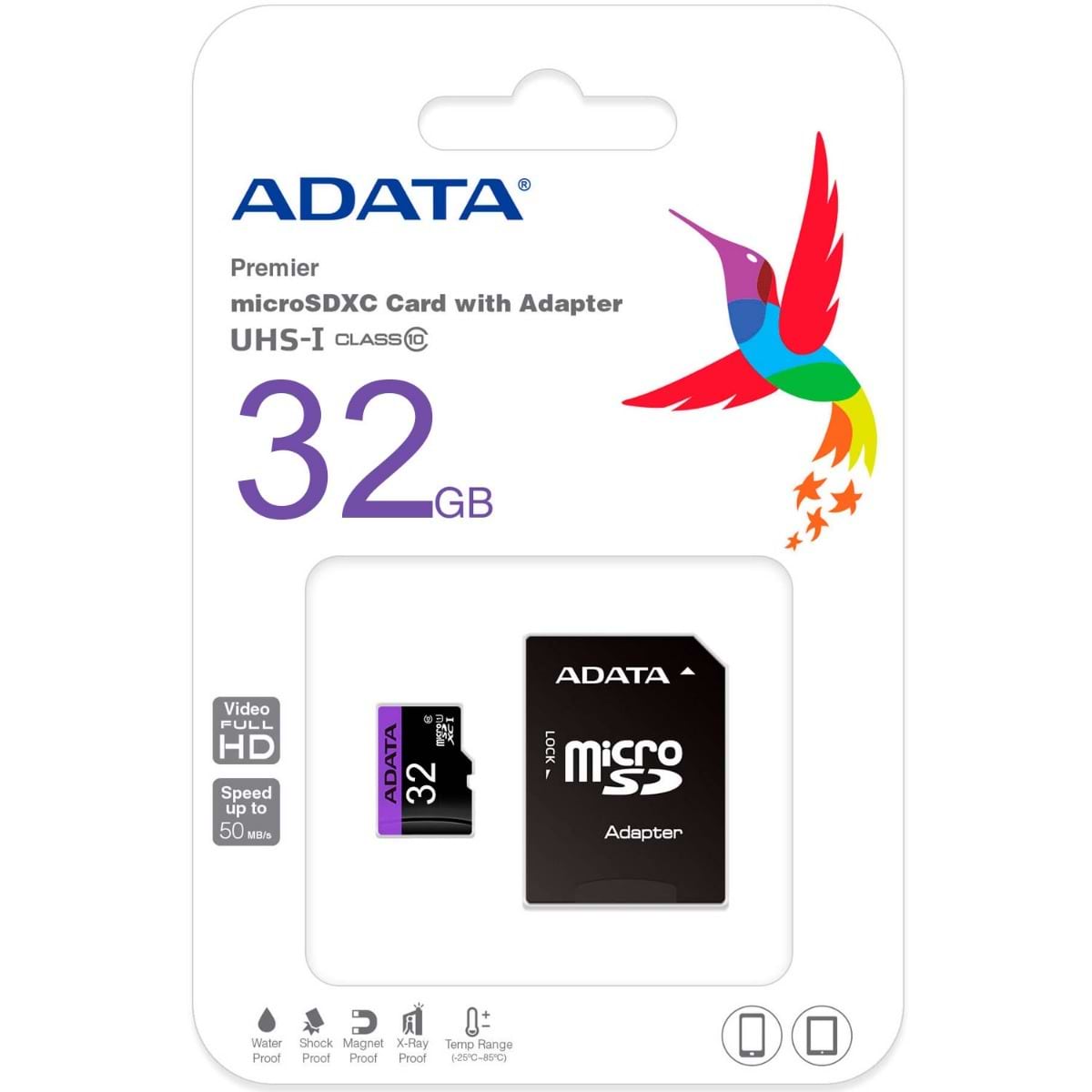 כרטיס זיכרון עם מתאם ADATA Premier microSDHC/SDXC UHS-I Class10 32GB - צבע שחור חמש שנות אחריות ע
