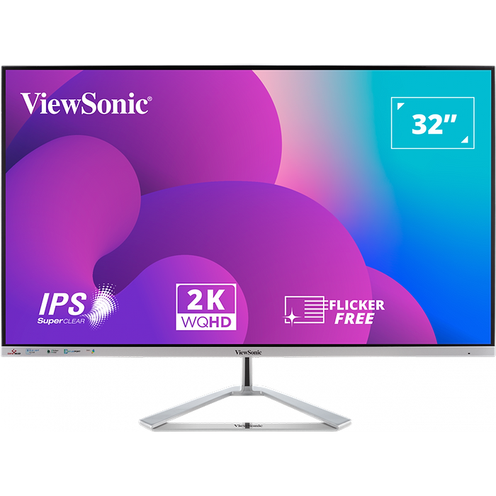 מסך מחשב 32'' ViewSonic VX3276-2K-MHD-2 Adaptive-Sync IPS QHD HDR10 4ms 75Hz - צבע שחור וכסוף שלוש שנות אחריות עי היבואן הרשמי