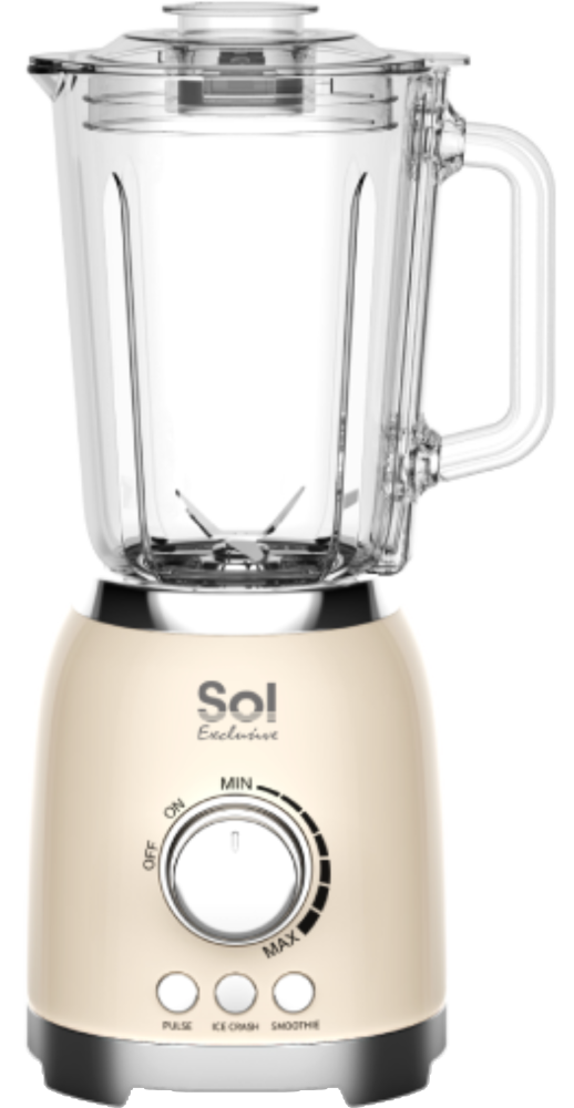 בלנדר זכוכית 1.5 ליטר Sol SL-7601 - צבע קרם אחריות ע"י היבואן הרשמי 