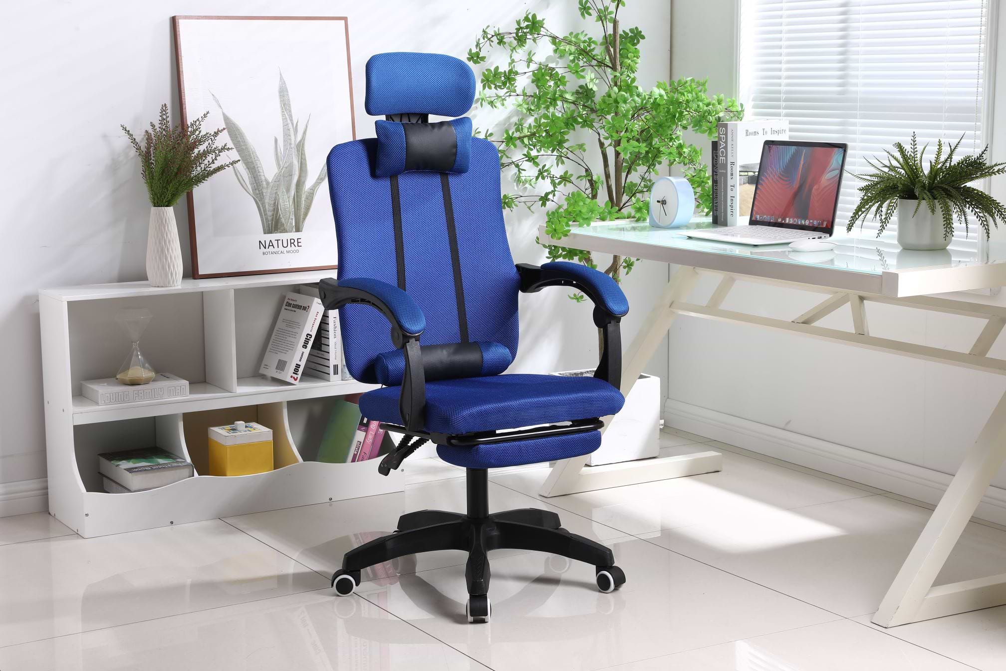 כסא מנהל אורטופדי כולל הדום דגם MSH-6-40 צבע כחול ROSSO ITALY