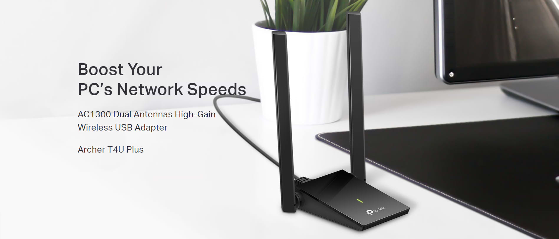כרטיס רשת TP-Link Archer T4U Plus AC1300 Dual - בצבע שחור שלוש שנות אחריות ע"י יבואן הרשמי 