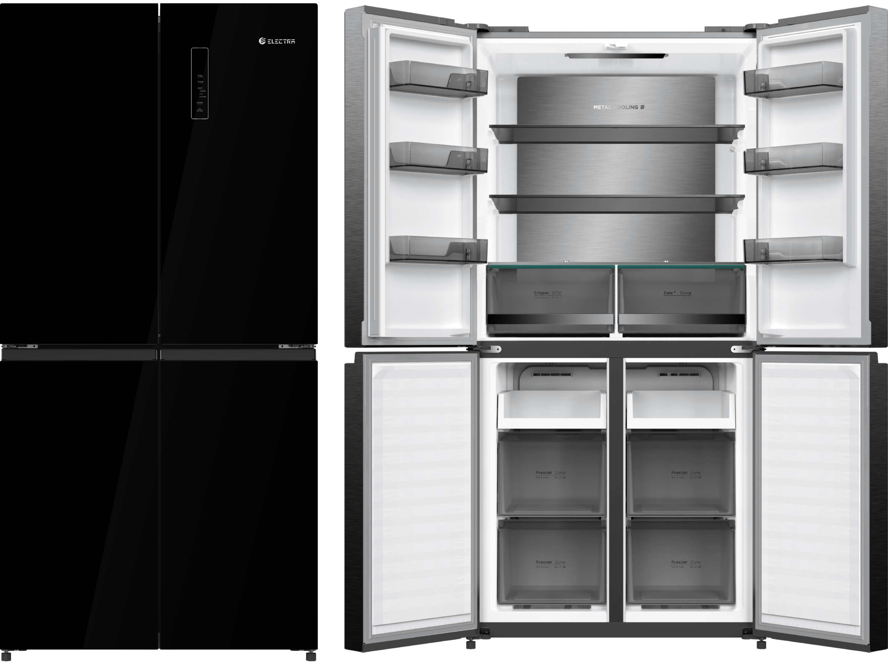 מקרר 4 דלתות 503 ליטר נטו Electra EL5510GBL - גימור זכוכית שחורה אחריות ע"י היבואן הרשמי