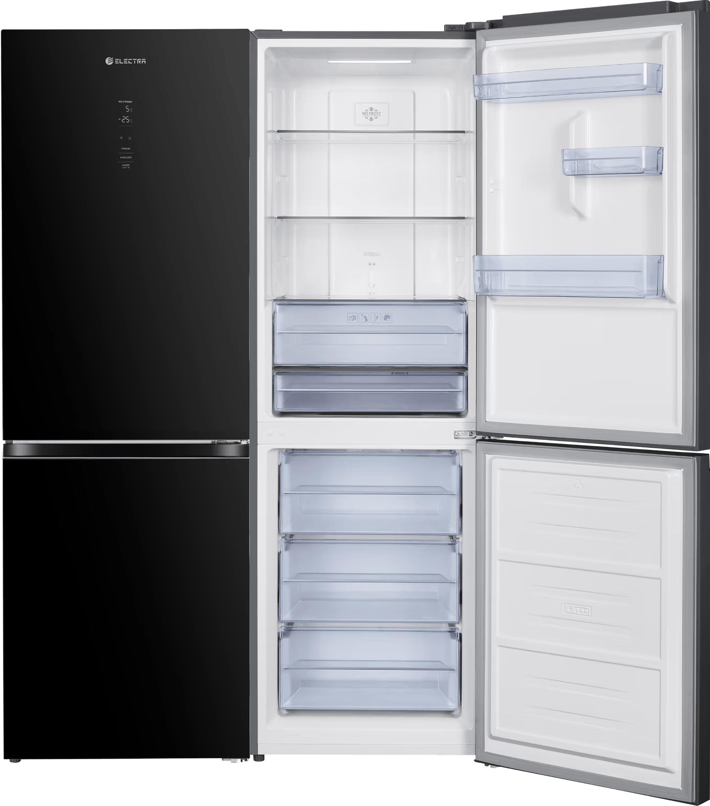 מקרר מקפיא תחתון 120 ס"מ (2 יחידות של 60 ס"מ) Electra EL46GBLLּ+EL46GBLR - גימור זכוכית שחורה אחריות ע"י היבואן הרשמי