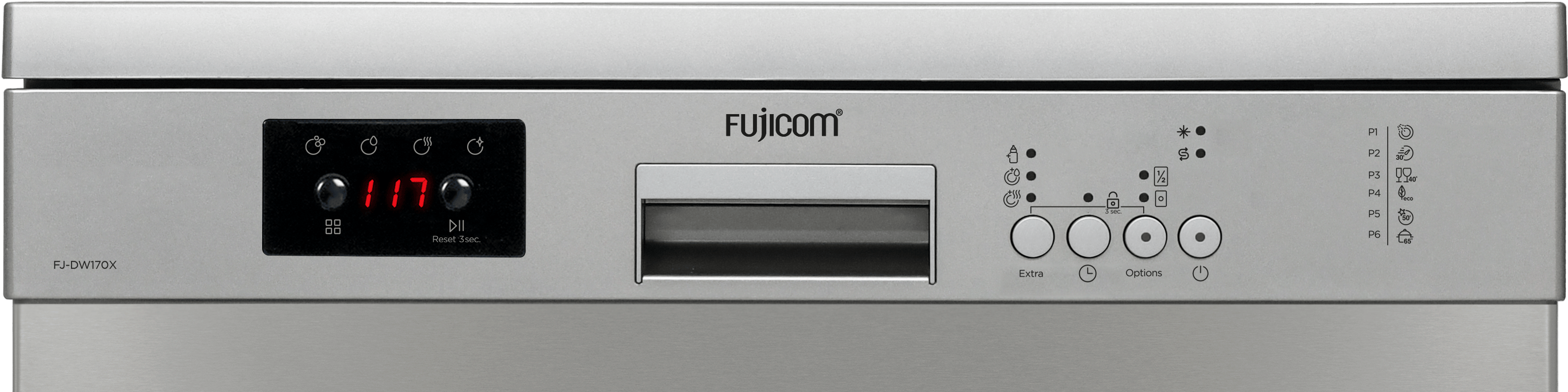 מדיח כלים 60 ס"מ 12 מערכות כלים Fujicom FJ-DW170X - גימור נירוסטה אחריות ע"י היבואן הרשמי