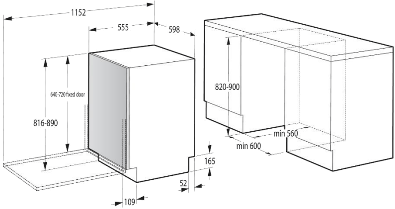 מדיח כלים אינטגרלי 13 מערכות כלים Gorenje GV642E60 - אחריות ע"י היבואן הרשמי