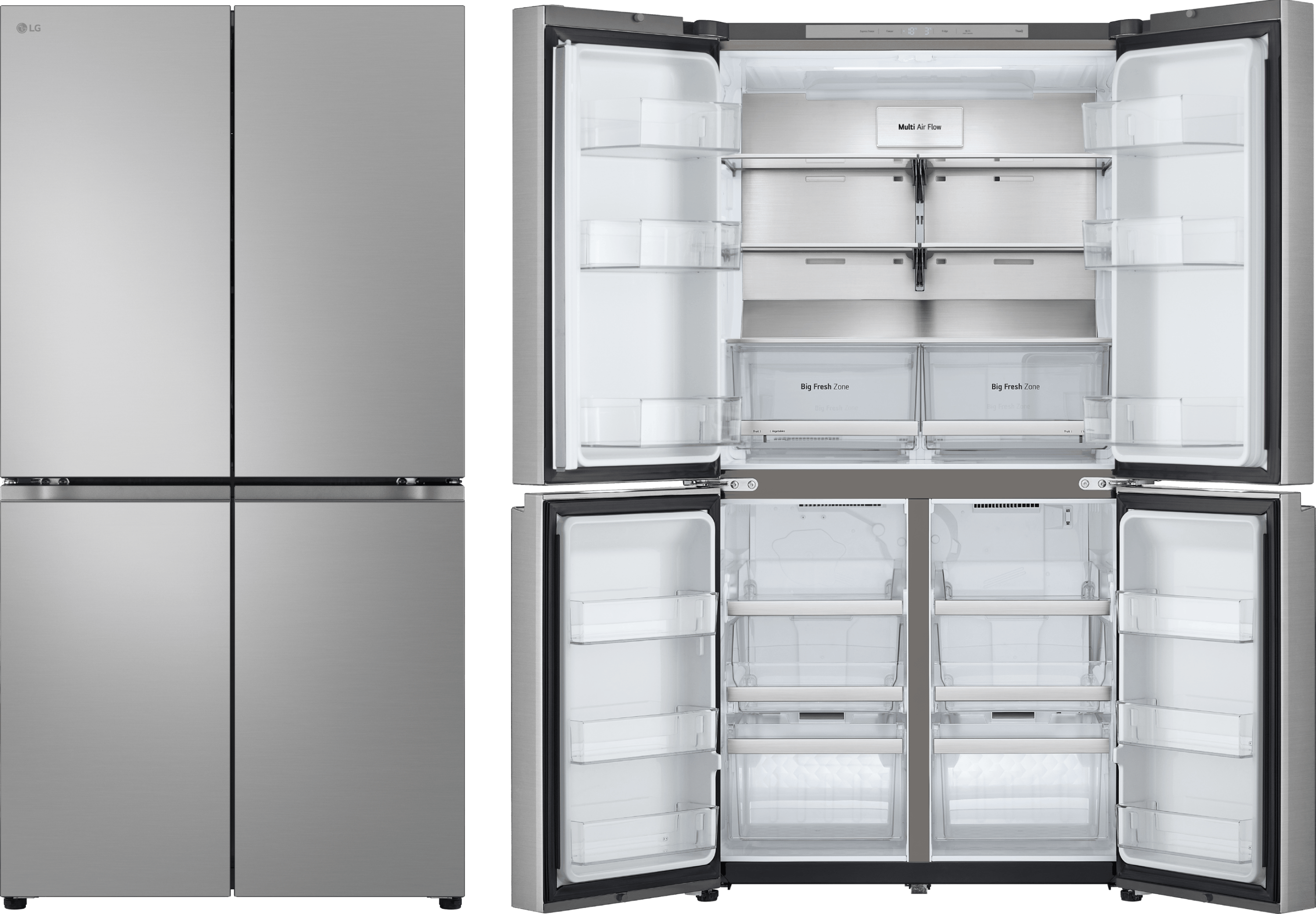 מקרר 4 דלתות מקפיא תחתון 665 ליטר LG GR-728S עם התקן שבת מובנה - גימור נירוסטה מוברשת אחריות ע"י היבואן הרשמי