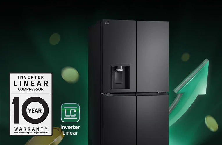 מקרר 4 דלתות מקפיא תחתון 637 ליטר LG GR-730BDIS עם בר מים והתקן שבת מובנה - גימור נירוסטה מושחרת אחריות ע"י היבואן הרשמי