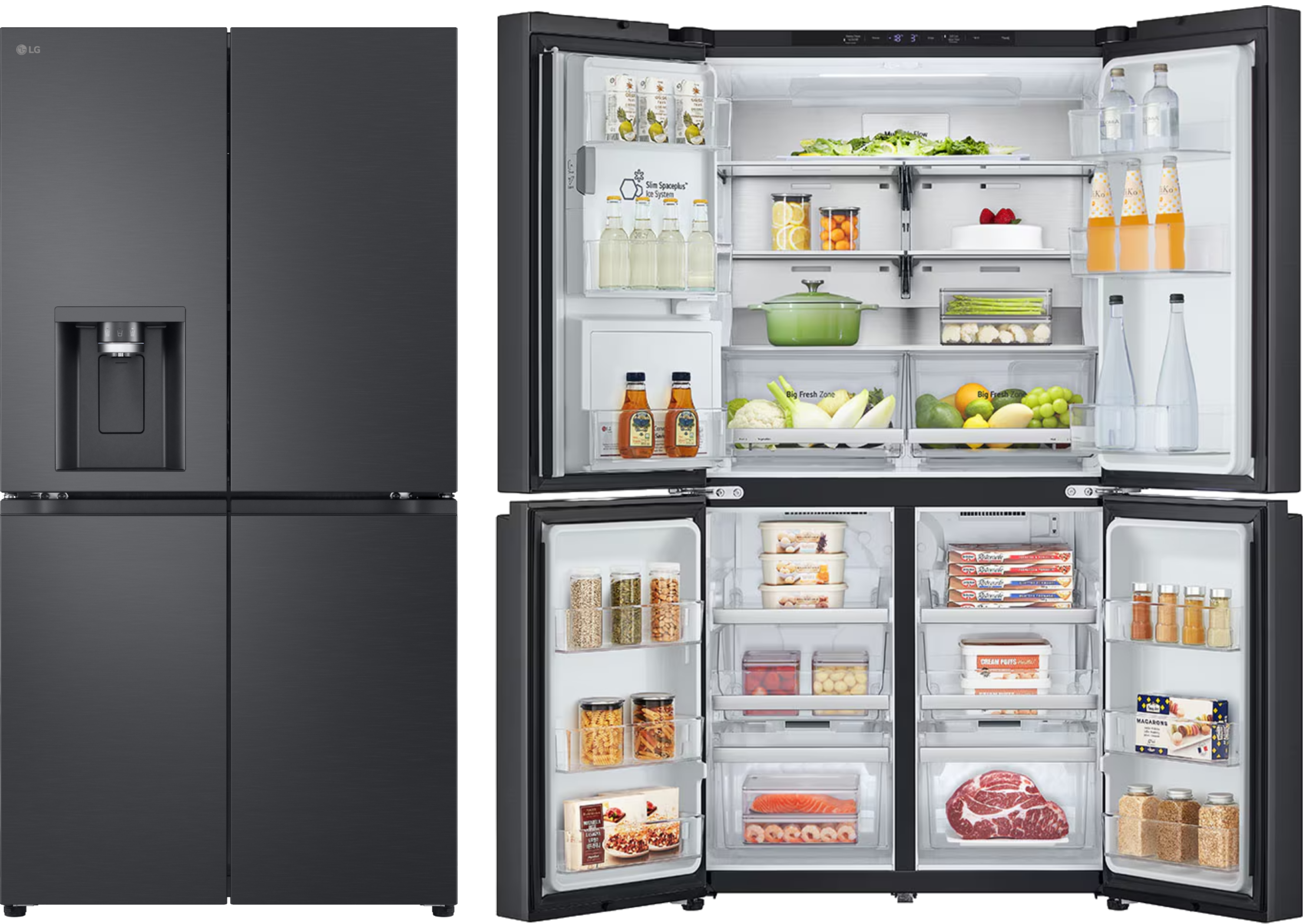 מקרר 4 דלתות מקפיא תחתון 637 ליטר LG GR-730BDIS עם בר מים והתקן שבת מובנה - גימור נירוסטה מושחרת אחריות ע"י היבואן הרשמי