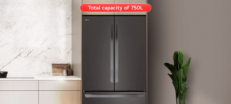 מקרר 3 דלתות מקפיא תחתון 750 ליטר LG GR-B278SE עם התקן שבת מובנה - גימור נירוסטה מושחרת אחריות ע"י היבואן הרשמי