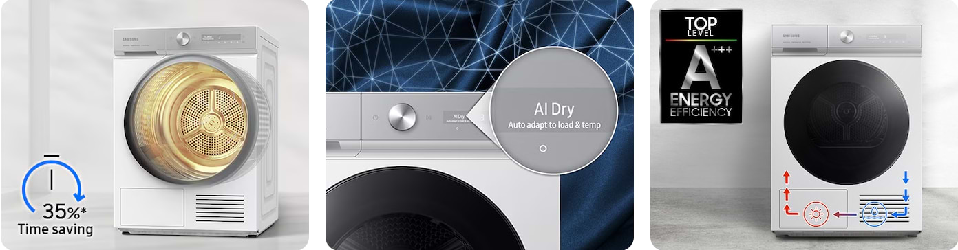מייבש כביסה פתח חזית 9 ק"ג קונדנסור Samsung DV90BB9445GB Heat Pump Be Spoke - צבע שחור אחריות ע"י סמסונג ישראל