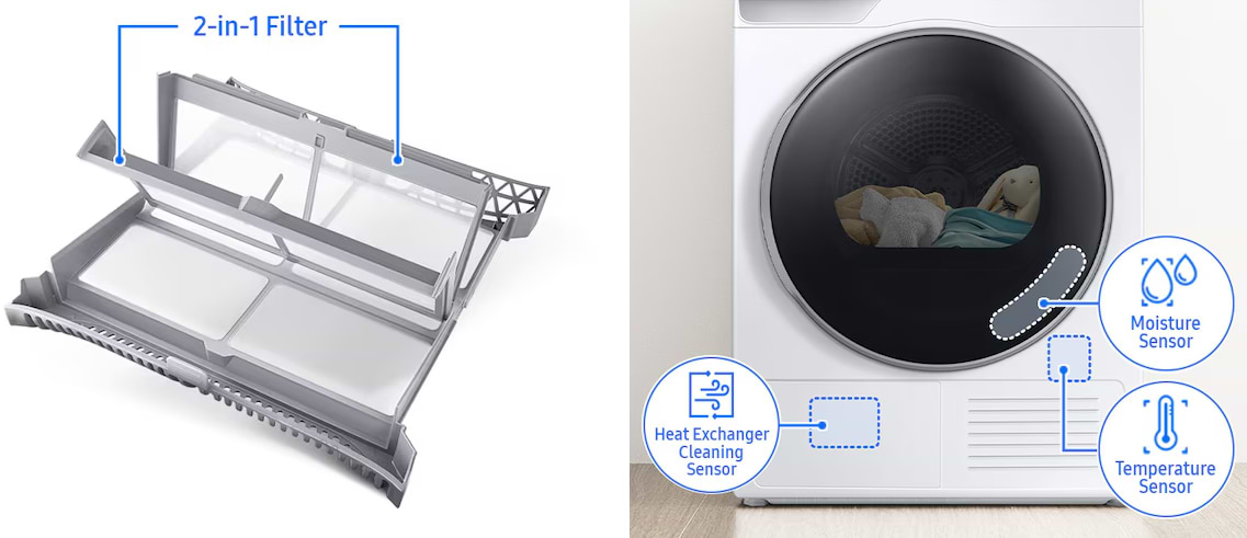 מייבש כביסה פתח חזית 9 ק"ג קונדנסור Samsung DV90BB9445GB Heat Pump Be Spoke - צבע שחור אחריות ע"י סמסונג ישראל