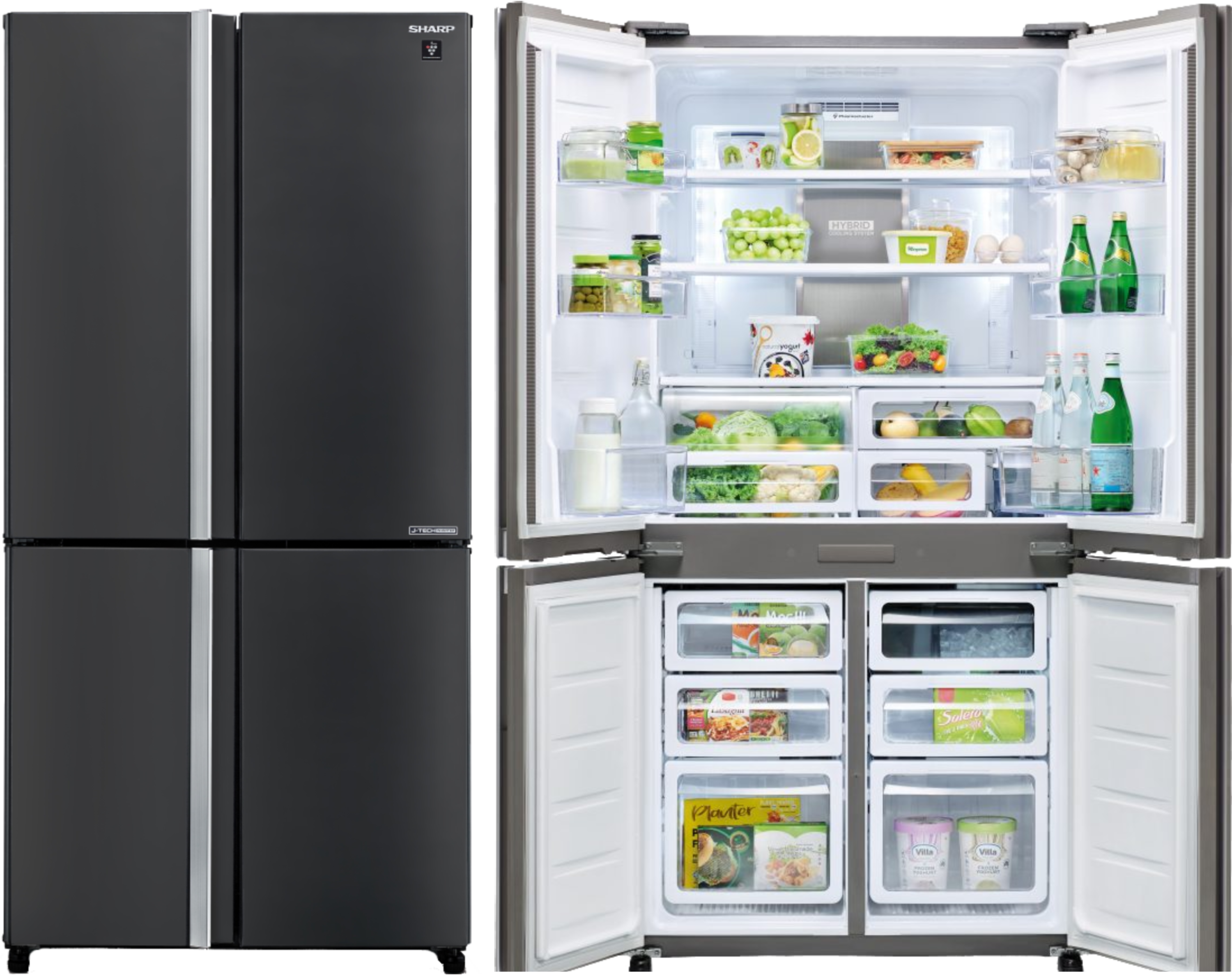 מקרר 4 דלתות מקפיא תחתון 611 ליטר נטו Sharp SJ-9270-SL עם התקן שבת מובנה - גימור נירוסטה מושחרת אחריות ע"י היבואן הרשמי