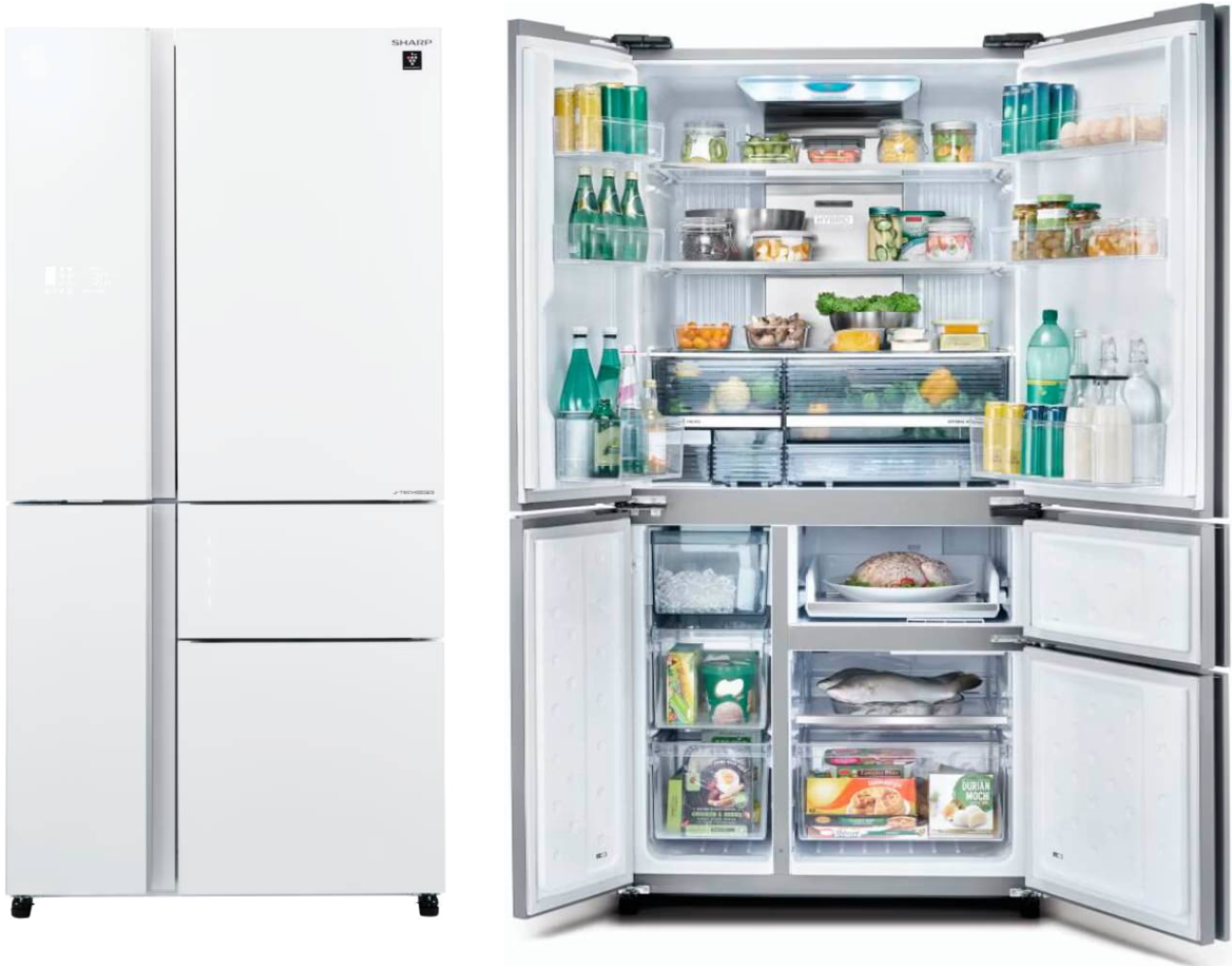 מקרר 5 דלתות 668 ליטר נטו Sharp SJ-FS920-WH - גימור זכוכית לבנה אחריות ע"י היבואן הרשמי