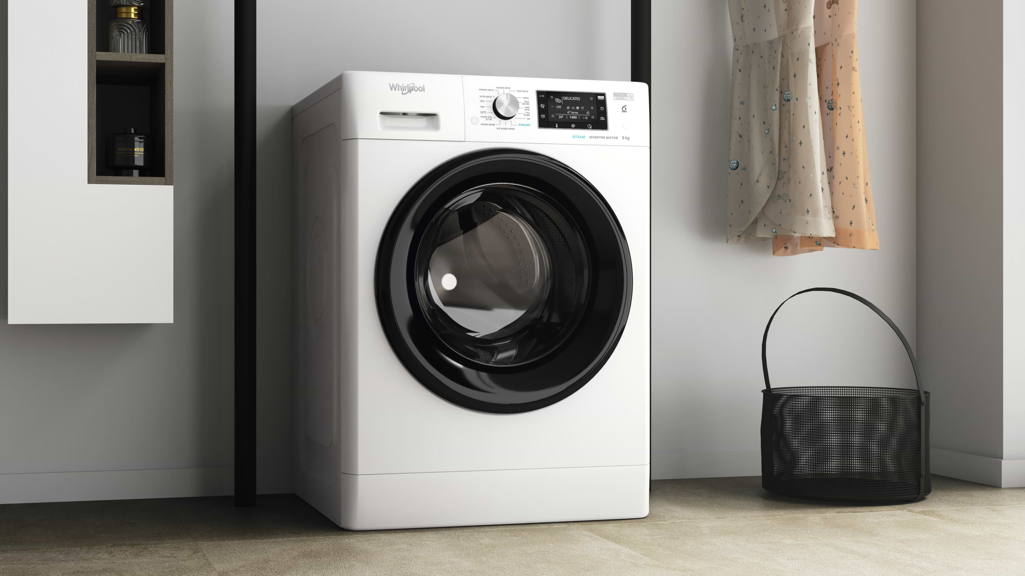 מכונת כביסה פתח קדמי 9 ק"ג Whirlpool FFD 9458 BV IL במהירות 1400  סל"ד - צבע לבן אחריות ע"י היבואן הרשמי
