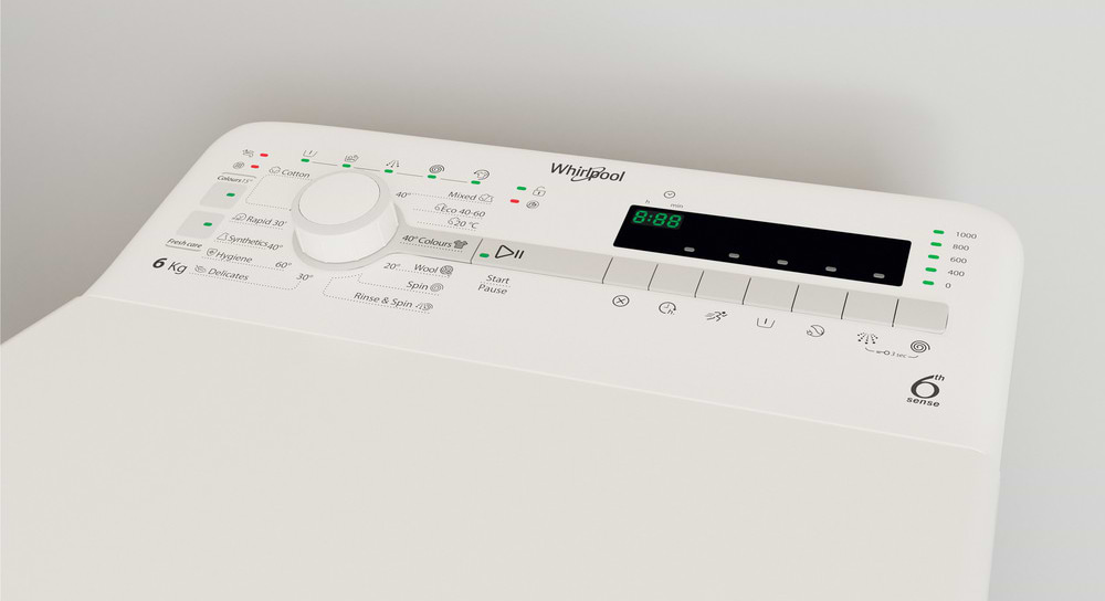 מכונת כביסה פתח עליון 6 ק"ג Whirlpool TDLR 6040S IL במהירות 1000  סל"ד - צבע לבן אחריות ע"י היבואן הרשמי