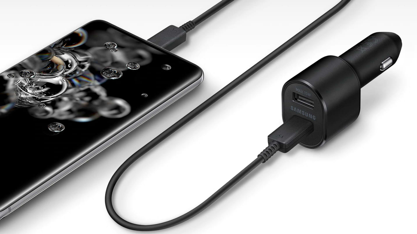 מטען כפול מקורי לרכב Samsung 45W+15W - צבע שחור שנה אחריות ע"י היבואן הרשמי