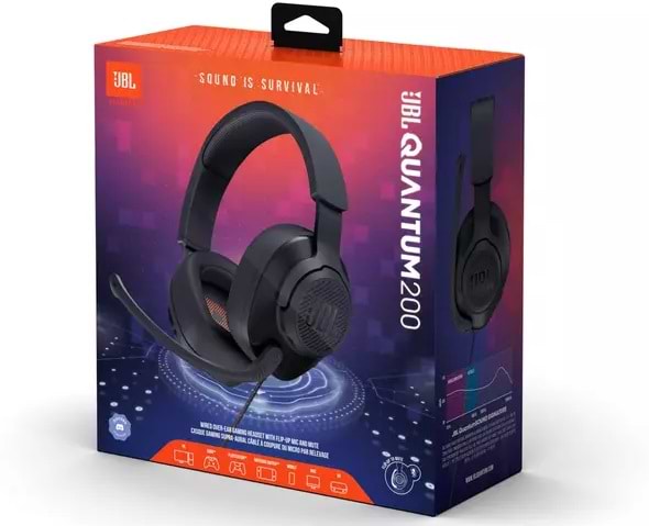 אוזניות גיימינג JBL Quantum 200 - צבע שחור שנה אחריות ע"י יבואן הרשמי