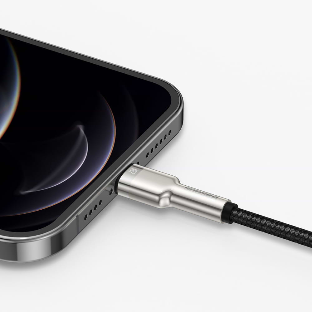 כבל טעינה מעביר נתונים באורך 1 מטר Baseus Cafule USB to IPhone 2.4A - צבע שחור שנה אחריות ע"י היבואן הרשמי