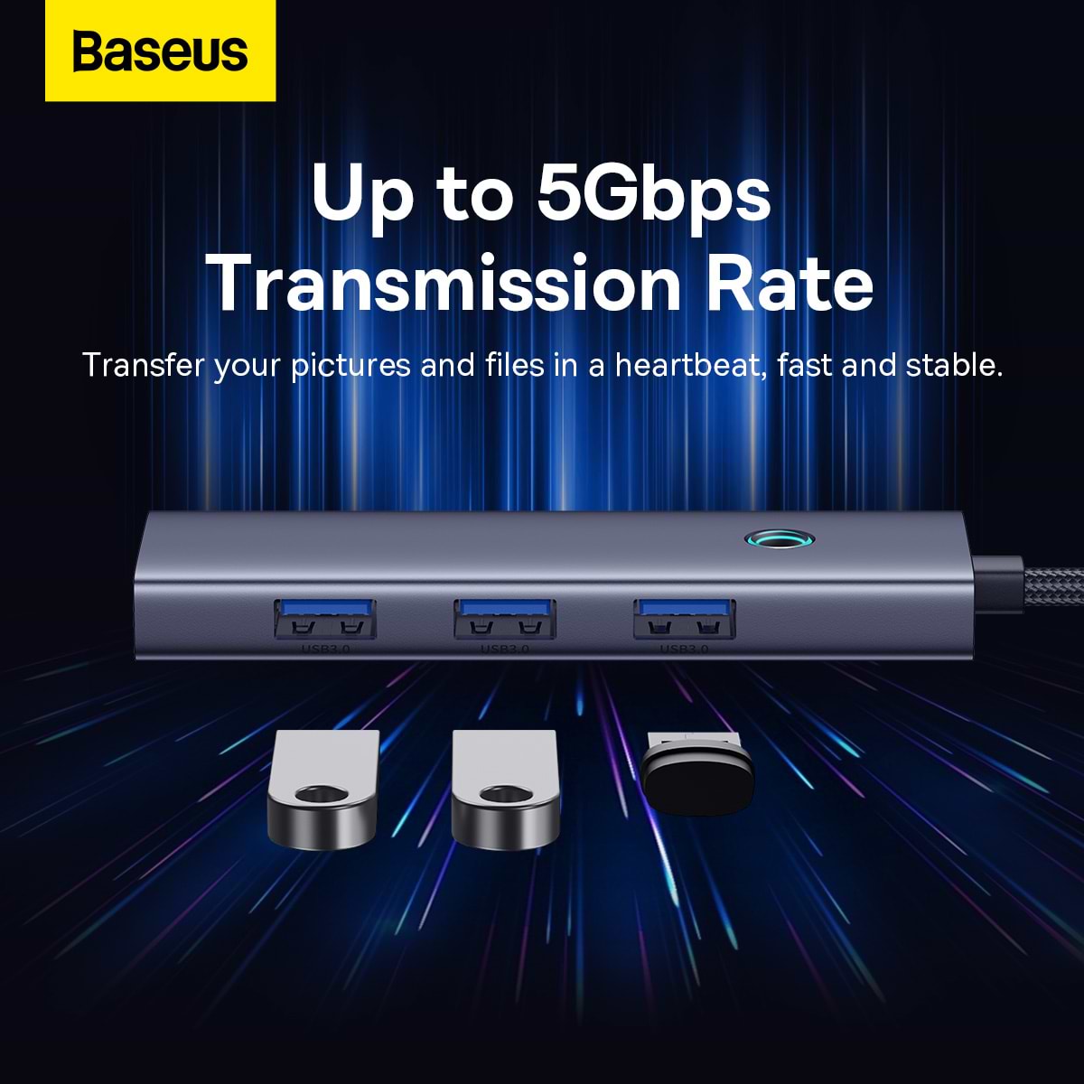 תחנת עגינה 7 ב-1 Baseus 7-Port HUB - צבע אפור שנה אחריות ע"י היבואן הרשמי