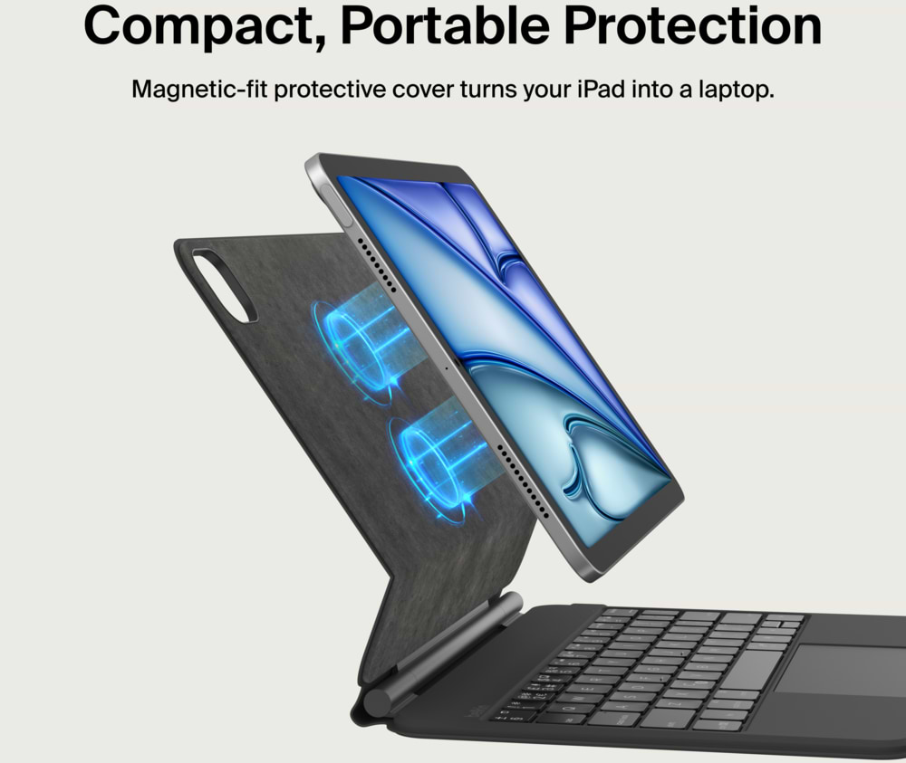 כיסוי ספר עם מקלדת Belkin Magnetic Keyboard Folio לטאבלט Apple iPad Pro "11 (M4) - צבע שחור שנתיים אחריות ע"י יבואן הרשמי