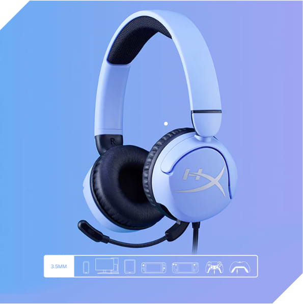 אוזניות גיימינג חוטיות מומלץ לגילאי 12-8 HyperX Cloud Mini - צבע סגול שנתיים אחריות ע"י היבואן הרשמי