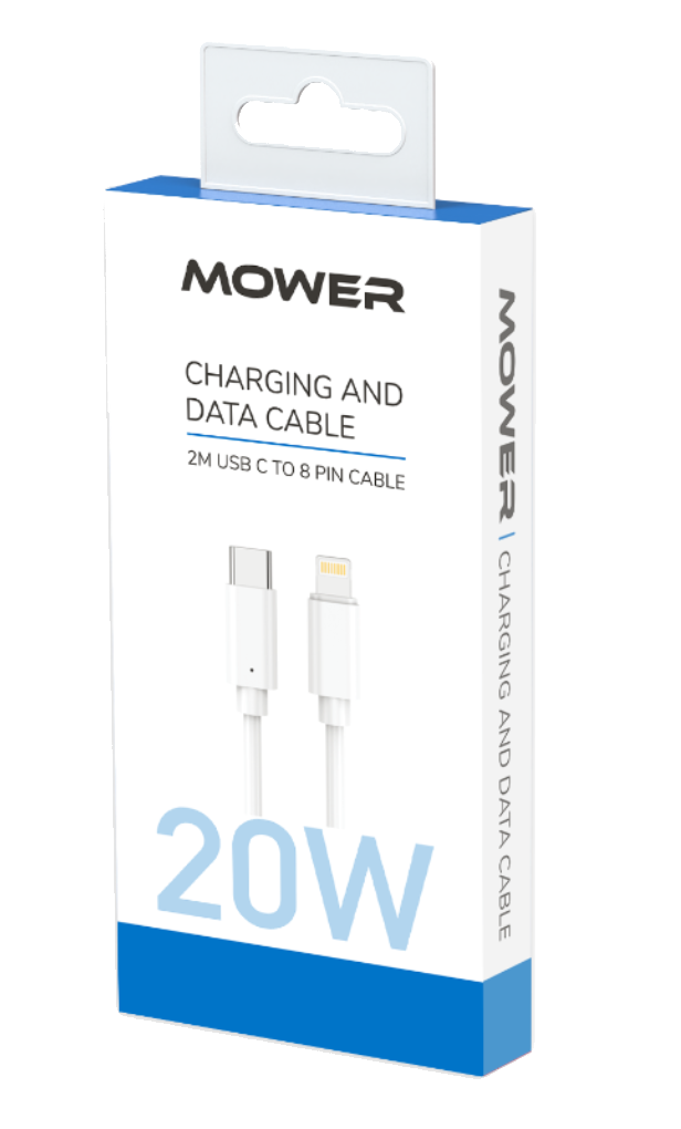 כבל טעינה וסנכרון באורך 2 מטרים Mower Lightning to USB-C - צבע לבן שנה אחריות ע"י היבואן הרשמי