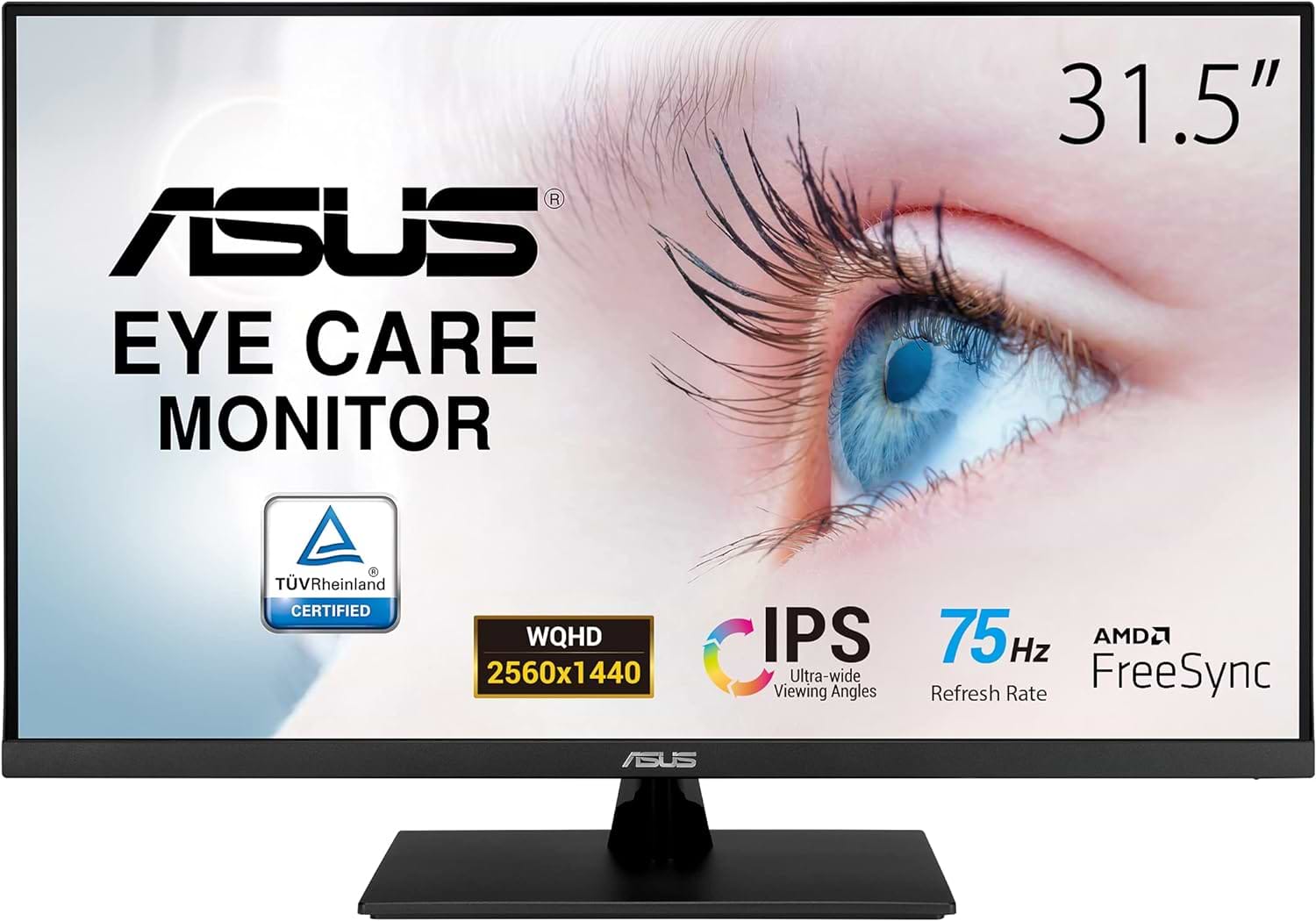 מסך מחשב גיימינג 31.5" ASUS VP32AQ WQHD 2560x1440 75Hz FreeSync - צבע שחור שלוש שנות אחריות ע"י היבואן הרשמי