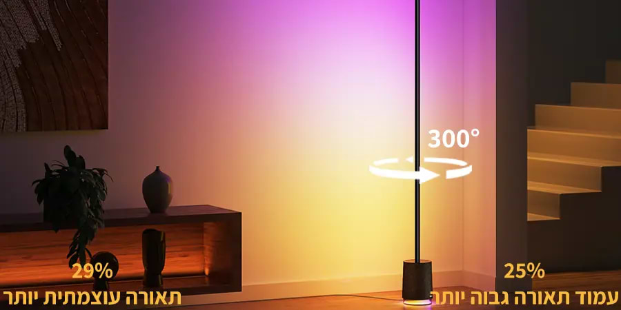 מנורת רצפה עם רמקול Govee 450132H RGBICWW Floor Lamp Pro - צבע שחור שנה אחריות ע"י היבואן הרשמי