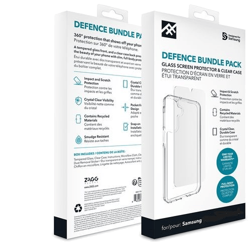 באנדל מגן מסך וכיסוי Zagg Defence לסמארטפון Samsung Galaxy S24 Plus - שקוף