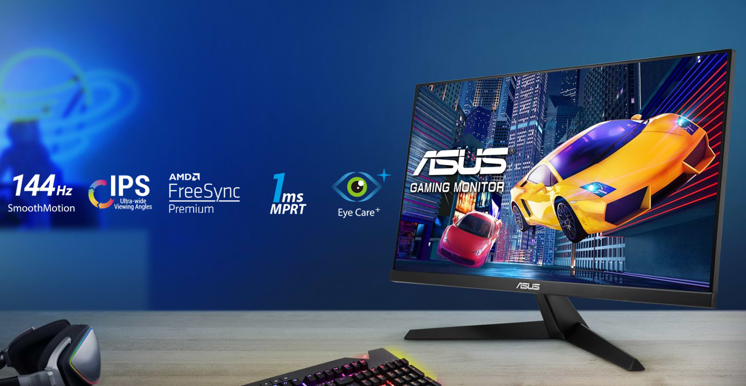 מסך מחשב גיימינג 27'' Asus VY279HGE FreeSync Premium IPS FHD 1ms 144Hz - צבע שחור שלוש שנות אחריות ע"י היבואן הרשמי