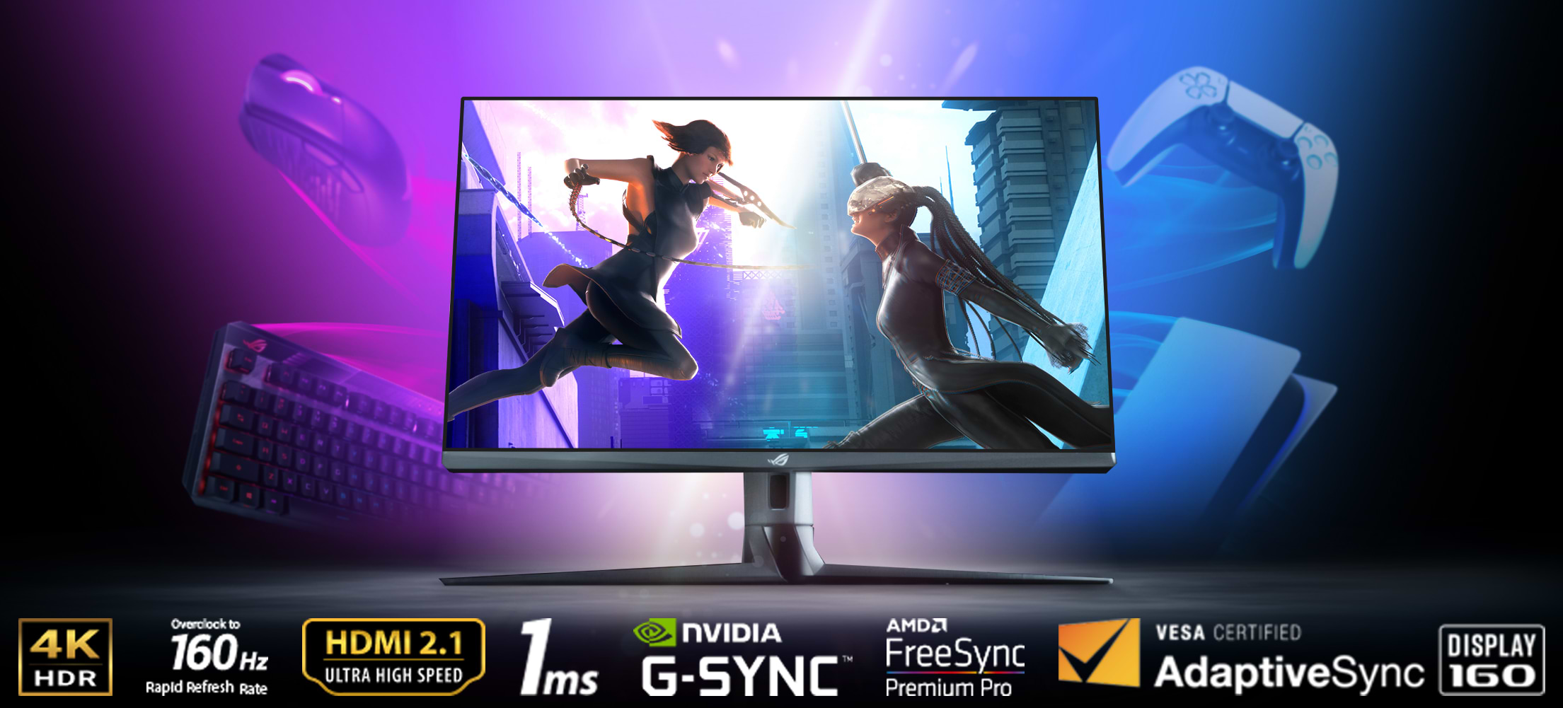 מסך מחשב גיימינג 32'' Asus ROG Strix XG32UQ G-Sync Fast IPS 4K UHD 1ms 160Hz - צבע שחור שלוש שנות אחריות ע"י היבואן הרשמי