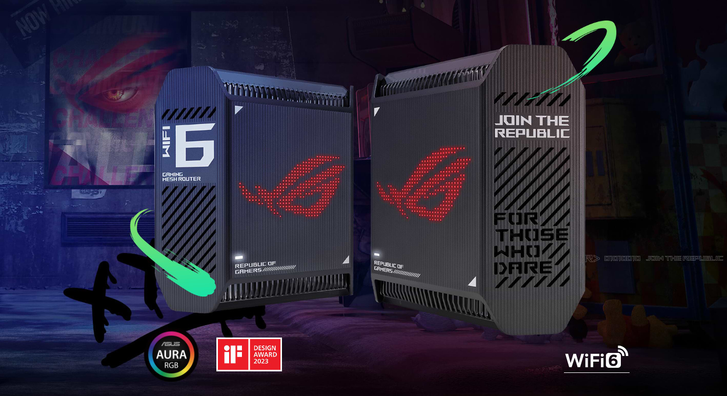 ראוטר גיימינג Asus ROG Rapture GT6 WiFi 6 שתי יחידות - צבע שחור שלוש שנות אחריות ע"י היבואן הרשמי