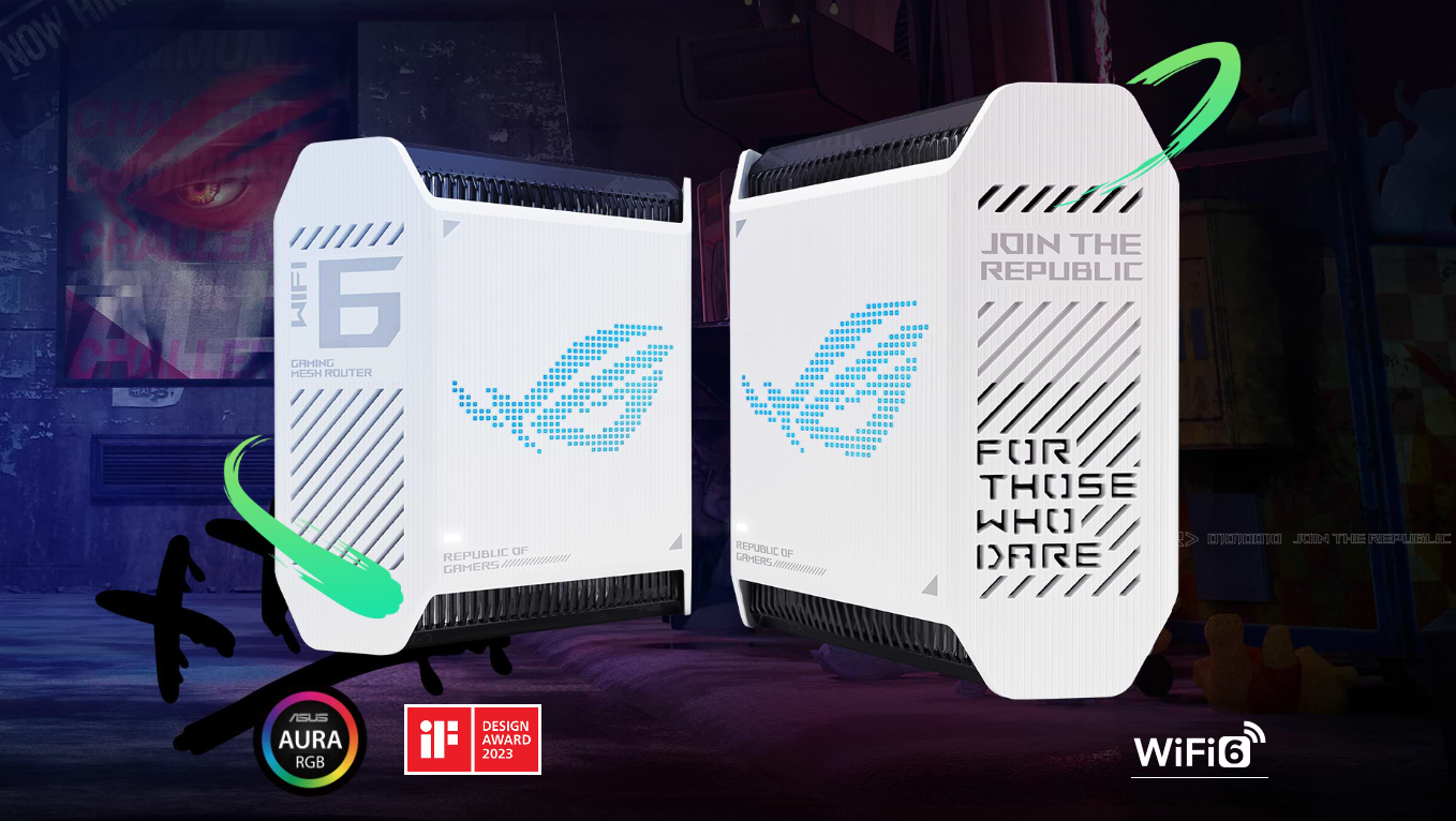 ראוטר גיימינג Asus ROG Rapture GT6 WiFi 6 שתי יחידות - צבע לבן שלוש שנות אחריות ע"י היבואן הרשמי