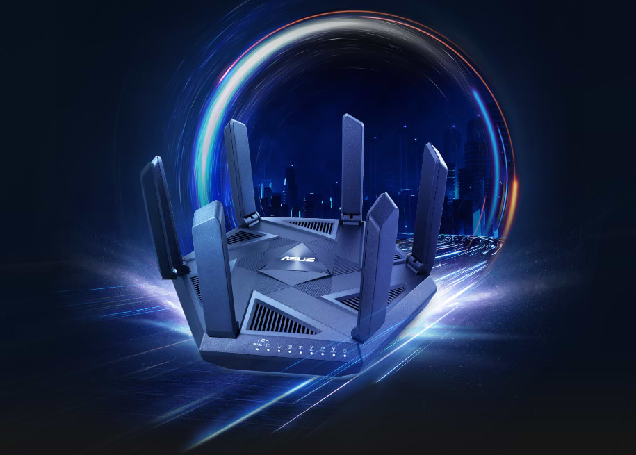 ראוטר אלחוטי Asus RT-AXE7800 WiFi 6E - צבע שחור שלוש שנות אחריות ע"י היבואן הרשמי