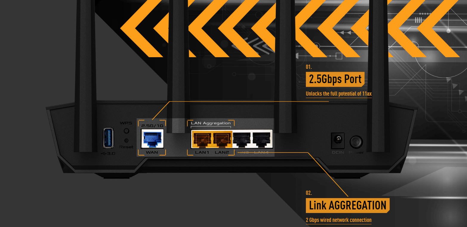 ראוטר גיימינג Asus TUF Gaming AX4200 WiFi 6 - צבע שחור שלוש שנות אחריות ע"י היבואן הרשמי