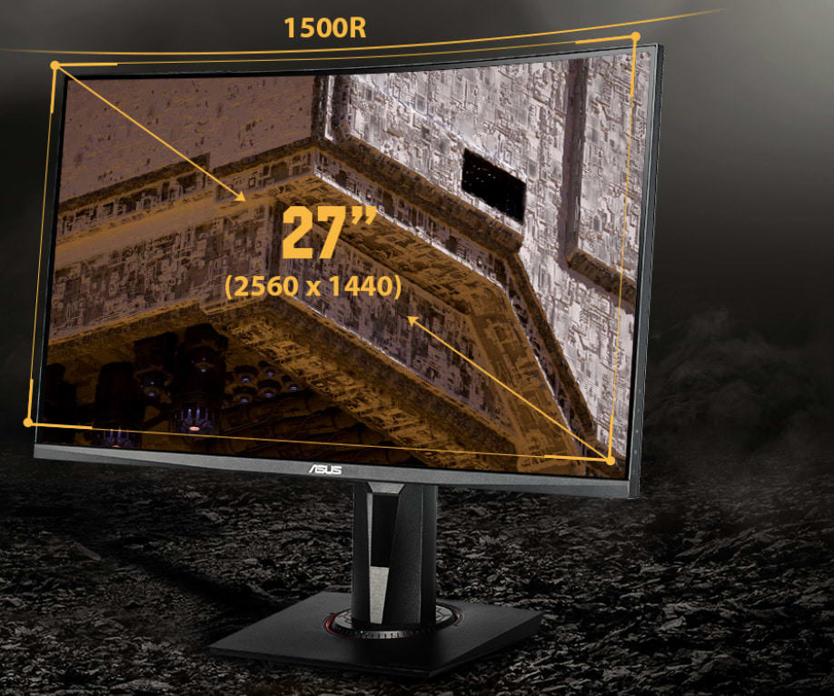 מסך מחשב גיימינג קעור 27'' Asus TUF Gaming VG27WQ FreeSync Premium VA WQHD 1ms 165Hz - צבע שחור שלוש שנות אחריות ע"י היבואן הרשמי