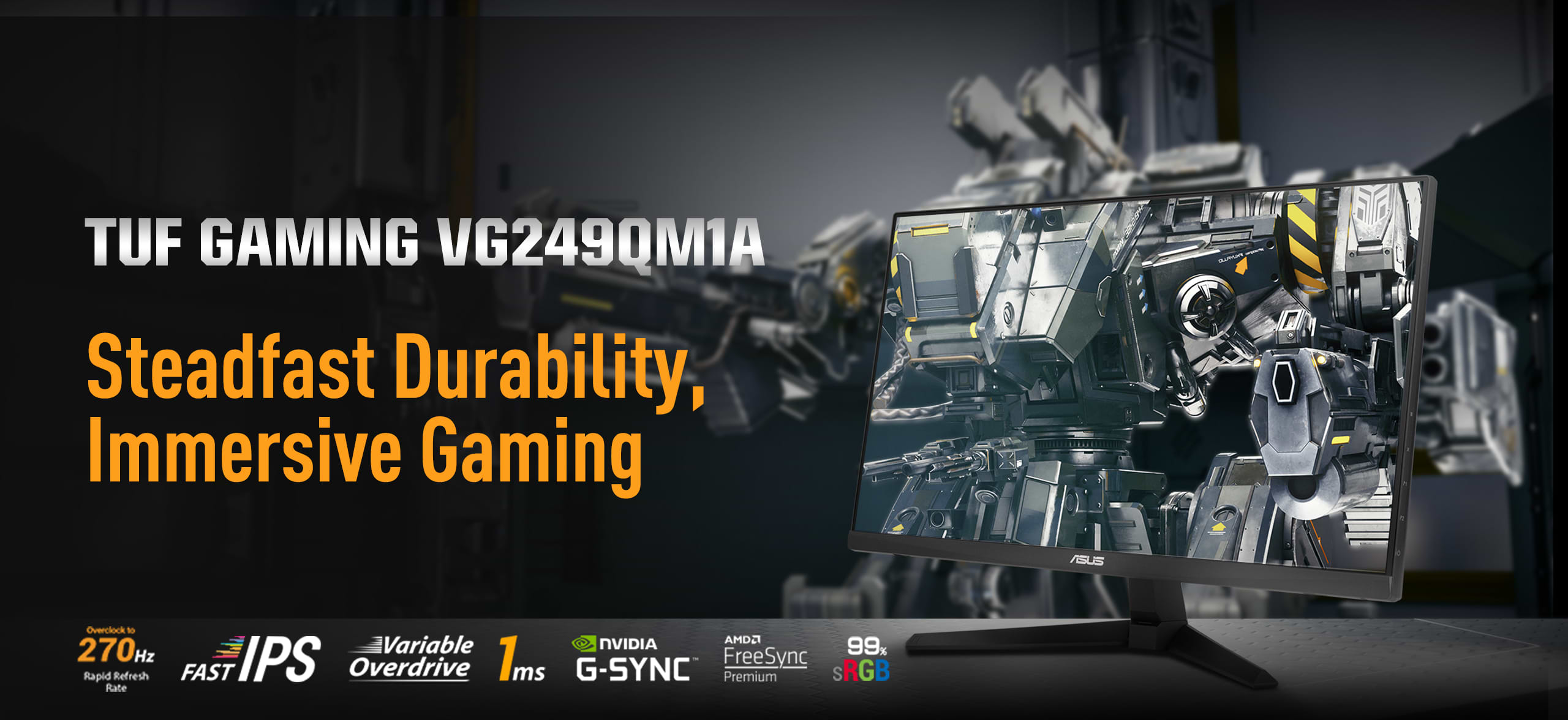 מסך מחשב גיימינג 23.8'' Asus TUF Gaming VG249QM1A G-Sync Fast IPS FHD 1ms 270Hz - צבע שחור שלוש שנות אחריות ע"י היבואן הרשמי
