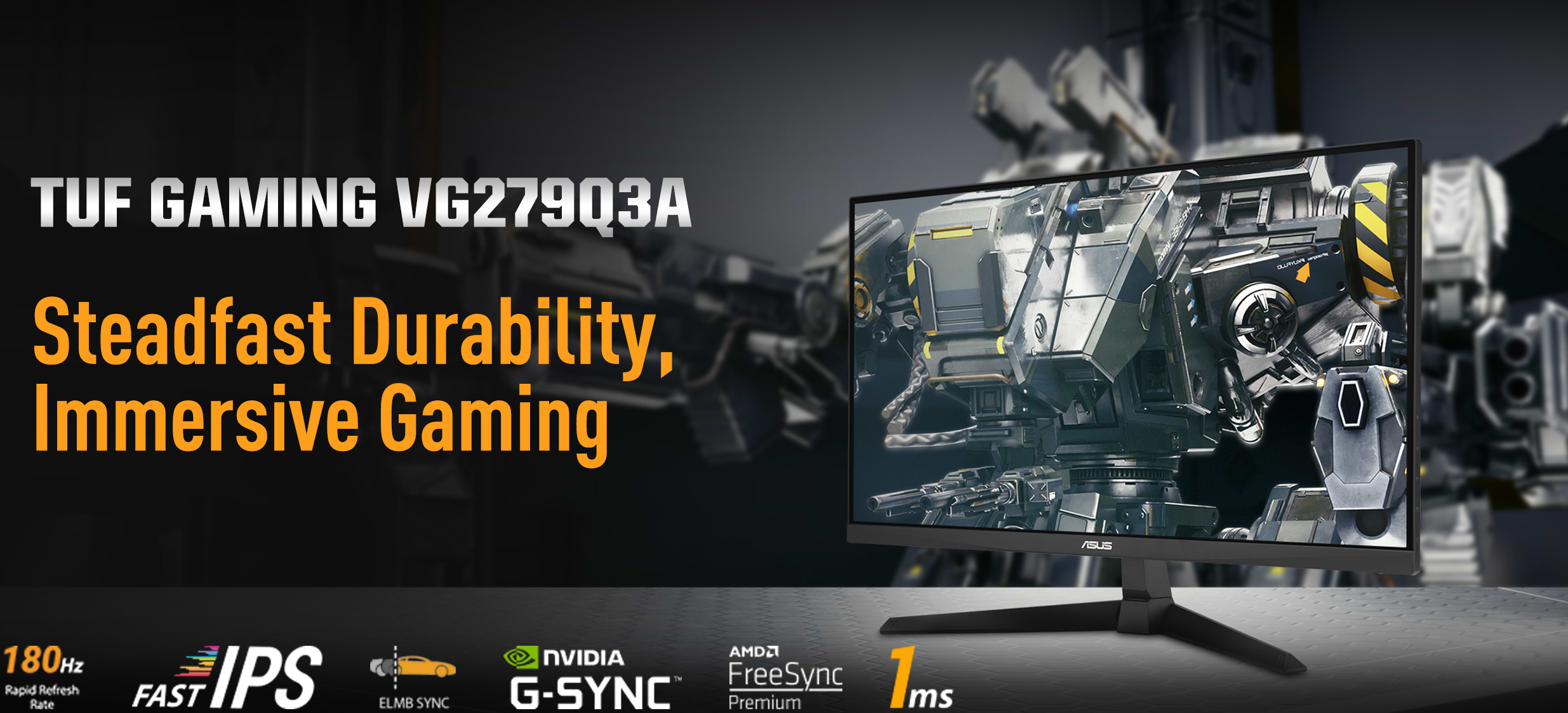 מסך מחשב גיימינג 27'' Asus TUF Gaming VG279Q3A G-Sync Fast IPS FHD 1ms 180Hz - צבע שחור שלוש שנות אחריות ע"י היבואן הרשמי