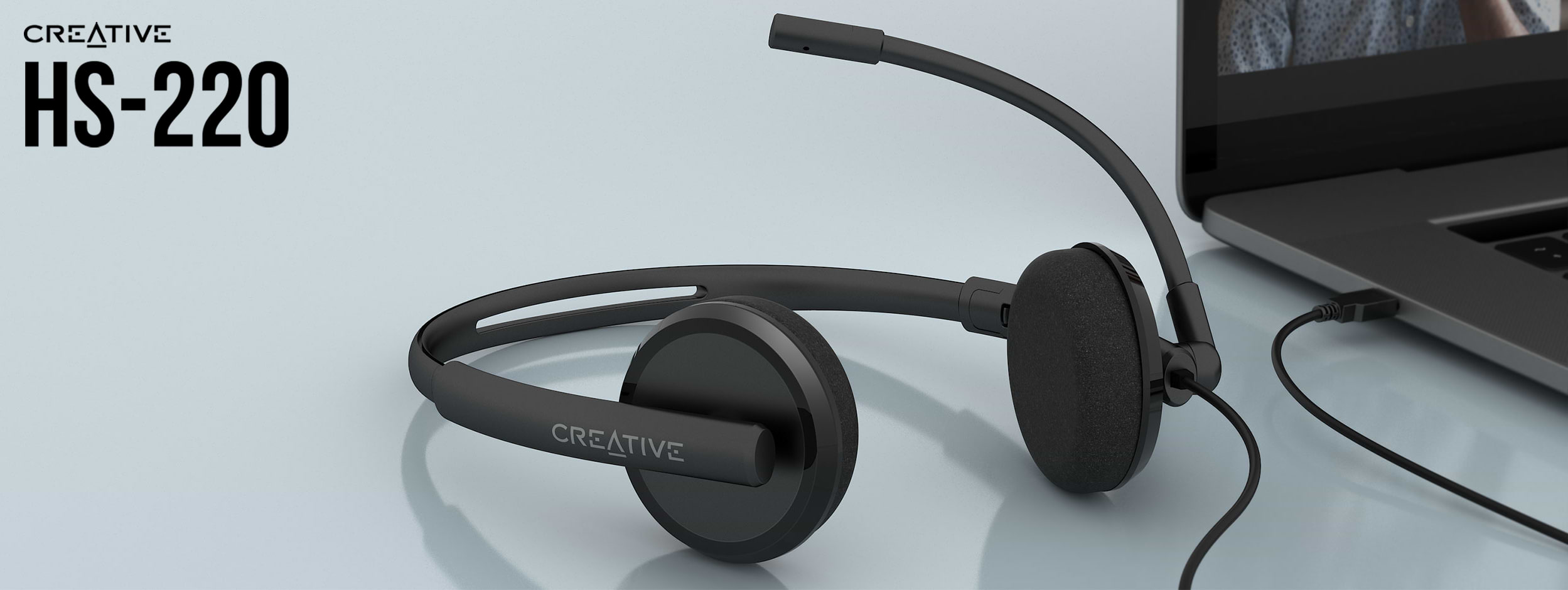 אוזניות חוטיות Creative HS-220 USB - צבע שחור שנה אחריות ע"י היבואן הרשמי