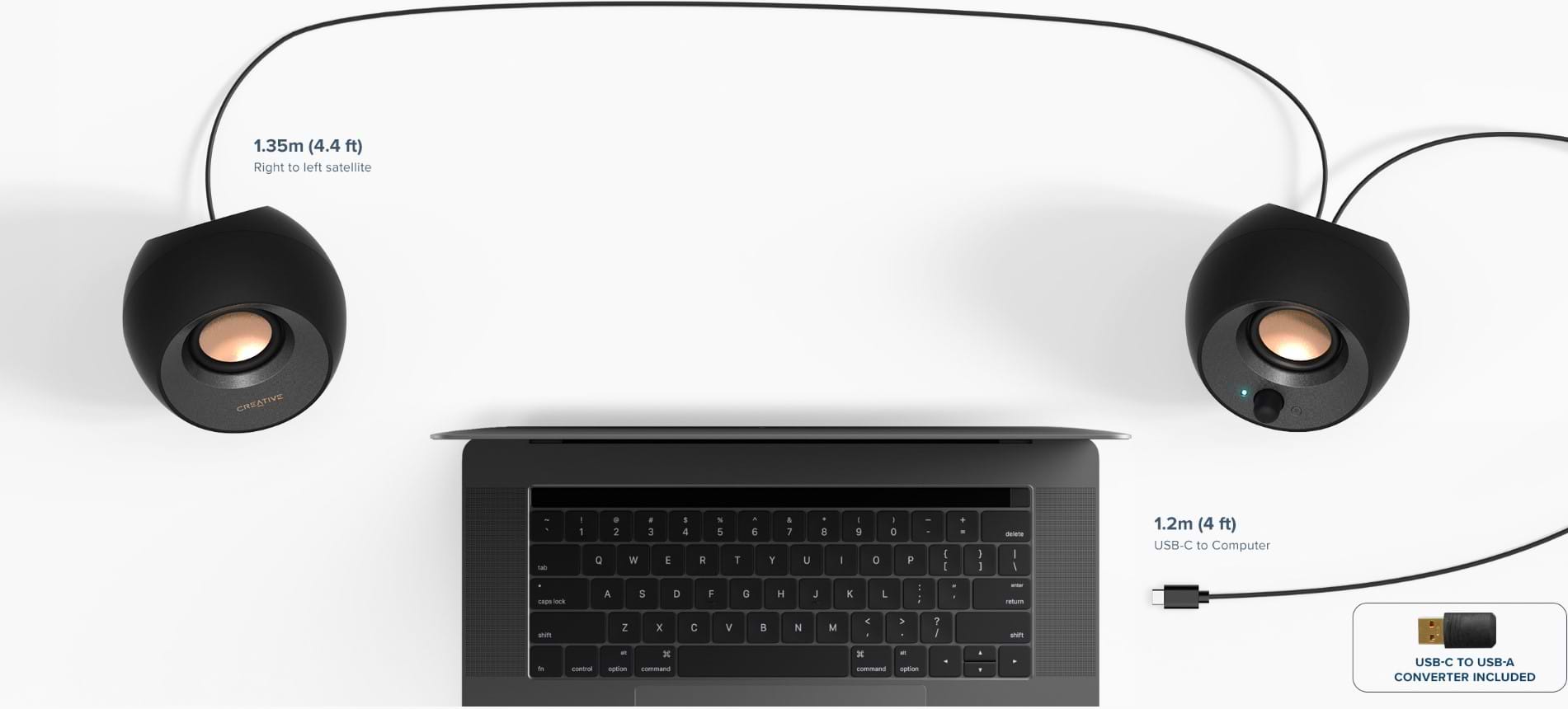 רמקולים למחשב Creative Pebble V3 Minimalistic 2.0 USB-C Bluetooth 5.0 - צבע שחור שנה אחריות ע"י היבואן הרשמי