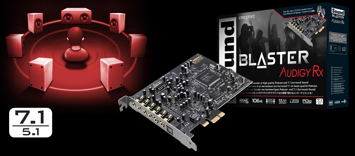 כרטיס קול פנימי Creative Sound Blaster Audigy Rx 7.1 PCIe - צבע שחור שנה אחריות ע"י היבואן הרשמי