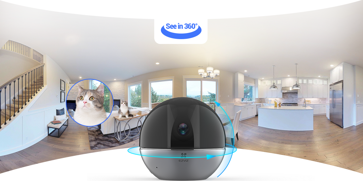 מצלמת אבטחה חכמה עם ראיית לילה Ezviz E6 3K - צבע שחור ואפור שנה אחריות ע"י היבואן הרשמי