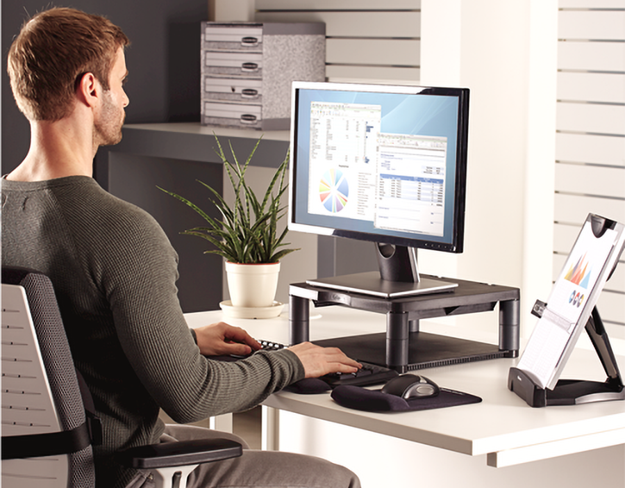מעמד הגבהה שולחני עם מדף למסך מחשב Fellowes Premium - צבע שחור