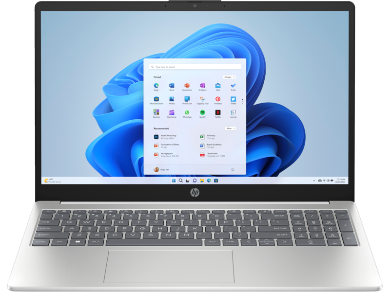מחשב נייד HP Laptop 15-fd0044nj / 9W830EA - Core i5-1334U 256GB SSD 8GB RAM Windows 11 - צבע כסוף ולבן שלוש שנות אחריות ע"י היבואן הרשמי