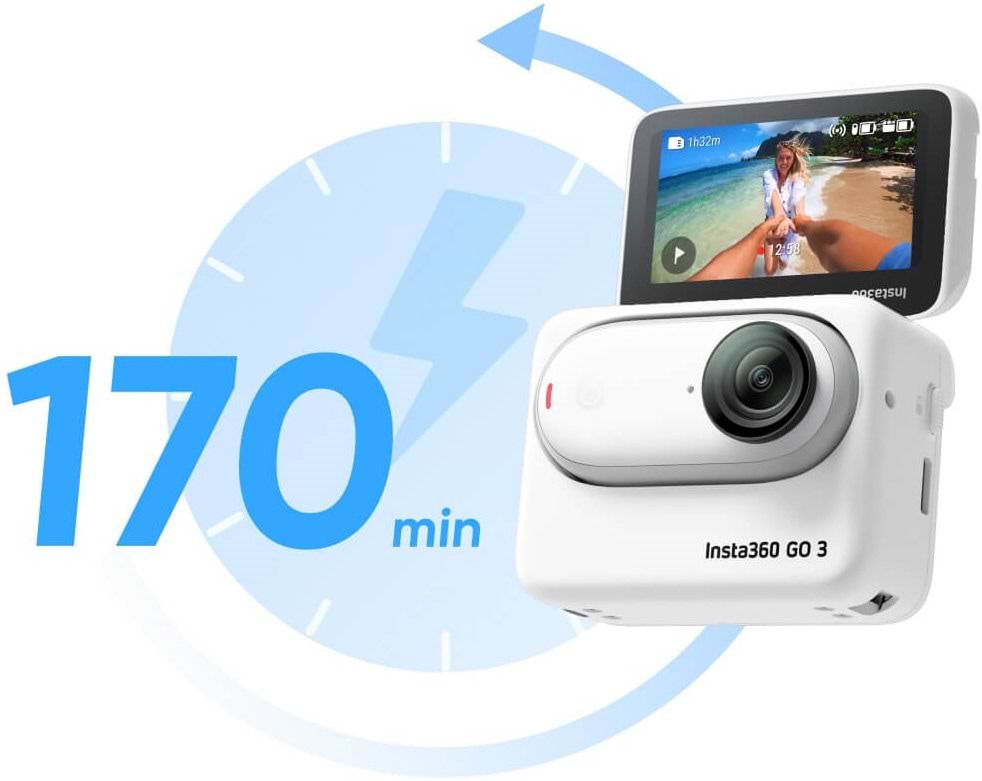 מצלמת אקסטרים Insta360 GO 3 64GB IPX8 - צבע לבן שנה אחריות ע"י היבואן הרשמי
