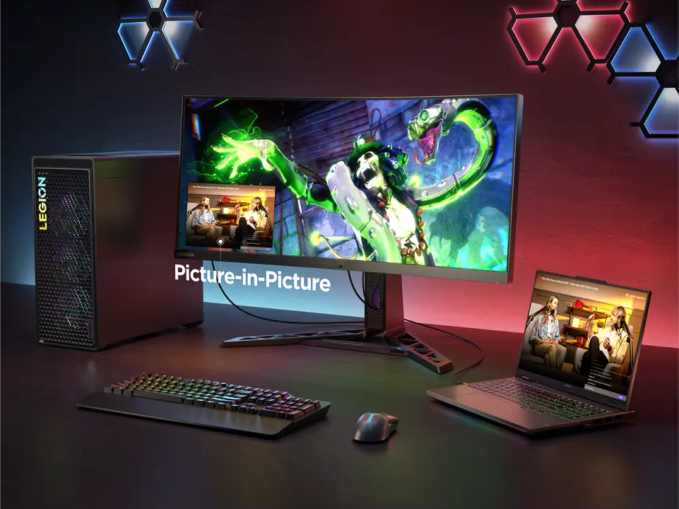 מסך מחשב גיימינג קעור 34'' Lenovo Legion Y34wz-30 VA FreeSync Premium Pro WQHD 1ms 165Hz - צבע שחור שלוש שנות אחריות ע"י היבואן הרשמי